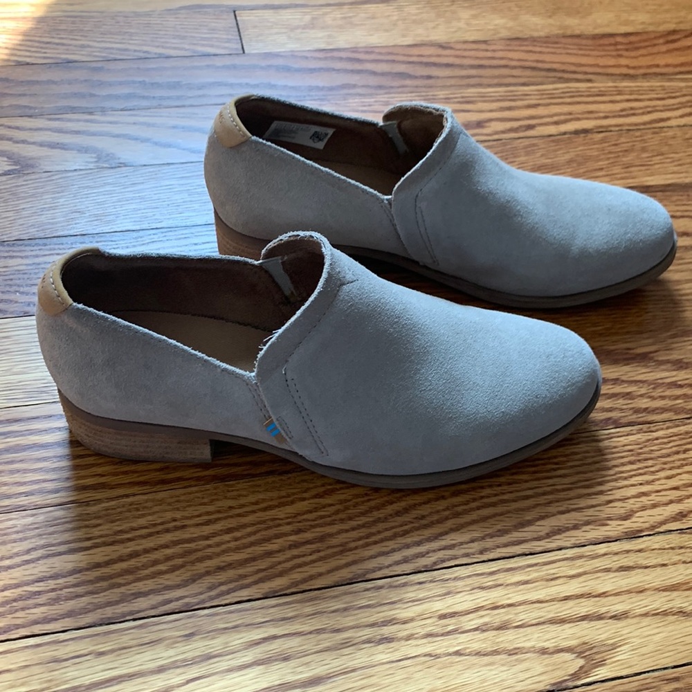 TOMS taupe suede slip ons